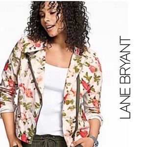 Lane Bryant Plus size full zip Floral Moto bomber Cotton blend Jacket Size 28